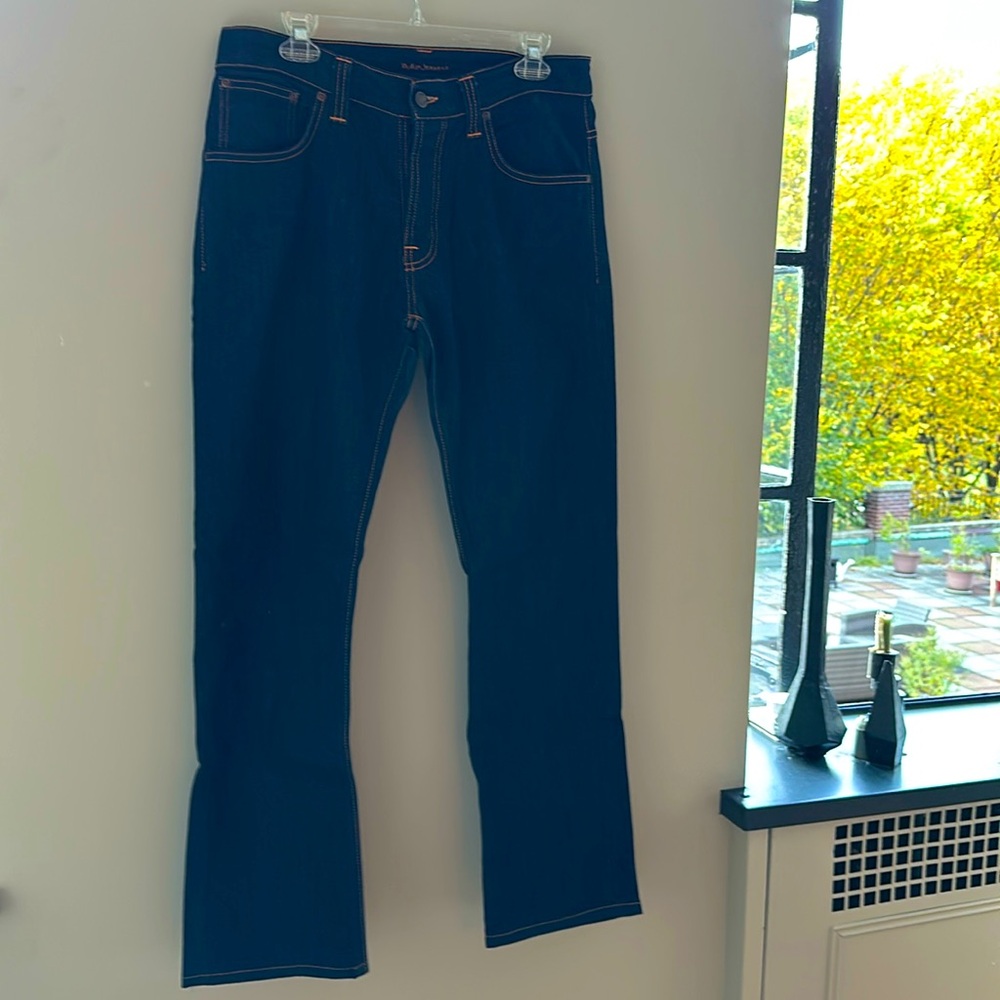 Raw-denim Nudie jeans made in Italy — size 34